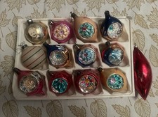 Lot VTG Glass Pictured FLOWER Embossed Indent DROP Christmas Ornaments picture