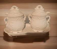 Vintage Napco Ware White Provincial Tea Service Sugar Bowl creamer tray,  spoons picture