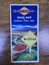 Sunoco Motor Oil Road Map & Historical Scenic Guide Michigan Foldout Map 1946 picture