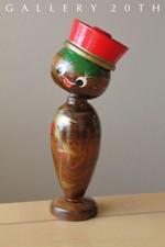 SO CUTE ORIG ART PAINTED BOBBLEHEAD BELLHOP SCULPTURE MID CENTURY VTG WOOD TOY picture