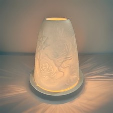 Vintage Bisque Porcelain Lithophane Fairy Lamp Roses Cherubs Candle Holder picture