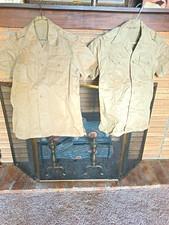Lot of 2 Vtg 1950s US Army Khaki Cotton SS Uniform Shirts Korean War Stamped 15  picture
