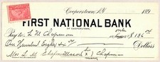 1900 FIRST NATIONAL BANK OF COOPERSTOWN NEW YORK BANK CHECK 2¢ DOC STAMP picture