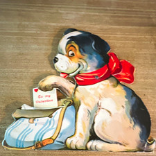 Vintage Mechanical Valentine’s Day  Card Die-Cut Pop-Up Dog “To My Valentine” picture