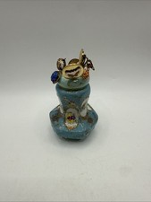 Vintage Porcelain Sewing Pin Holder Keeper Turquoise Floral Gold Cork Bottom * picture