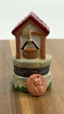 Porcelain Hinged Trinket Box Wishing Well With Lucky Penny picture