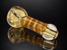 Fumed Thick Glass Tobacco Hand Pipe Amber Honey Coilwork Art Glass picture