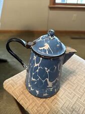 Vintage Blue & White Swirl Graniteware Enamelware Coffee Tea Pot Pitcher w/ Lid picture