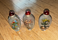 Chinese Glass Snuff Bottles Reverse Painted Landscape Lot of 3 picture