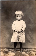 RPPC Child Studio Portrait Belted Outfit Boots Vintage Postcard 4P24-26 picture