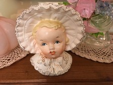 Vintage Japan Grant Crest Ceramic Baby Head with Bonnet Vase/Planter picture
