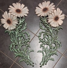 Vintage 70s Burwood Products White Daisy Floral Wall Plaque Hangings Set of 2 picture