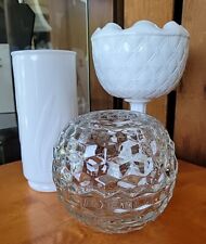 Vintage Bundle Clear Fairy Lamp, Milk Glass Pedestal Compote & Hazel Atlas Vase picture