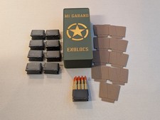 M1 Garand 9 Enbloc Clips w/ Inserts 8 Snap Caps And Custom Large Box Stand Lid picture