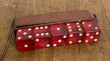 VTG Lot of 5 Cherry Apple Red Trans. Bakelite Dice 1/2” & Leather Snap Case picture