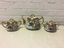 Vtg 3 Piece Japanese Satsuma Signed Porcelain Tea Set w Floral & Bird Decoration picture