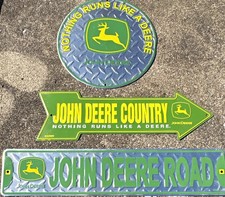 John Deere Lot of 3 Metal Advertising Signs: Road, Country, Nothing Runs Like picture