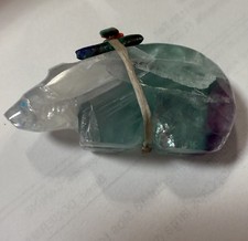 Zuni Fetish-Native American-Green Fluorite BEAR Arrow Turquoise Coral Art picture
