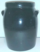 Antique Vintage Black Stoneware Crock 9