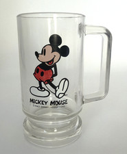 Vintage Walt Disney Mickey Mouse Clear Glass Beer Mug Stein 5.5