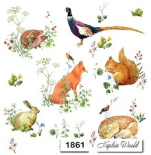 (1861) TWO Paper LUNCHEON Decoupage Art Craft Napkins -  WILD ANIMALS FOX BUNNY picture