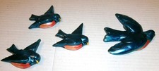 Vintage MCM Chalkware Flying Blue Birds Set 4 Wall Art 1950's Robin S142 picture