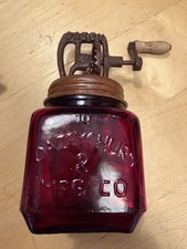 Ruby Red Glass Butter Churn Set of 2 sizes Dazey  #5 & #10 Glows Yellow picture