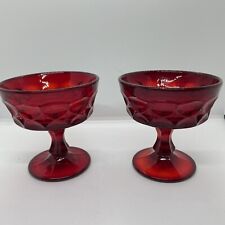 SET OF 2 RUBY RED PEDESTAL SHERBET GLASSES picture