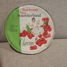 Vtg Goldman's Wonderland Cherries 30 Lb.Tin Can TOP ONLY Door Co Sturgeon Bay WI picture