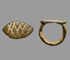 100BC Ancient Greco Roman Egyptian Bronze Occult Ring Geometric Shield Antiquity picture