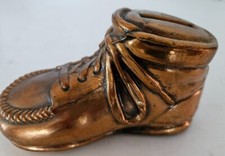 Vintage Bronze  Baby Shoe Coin Bank ~ 5