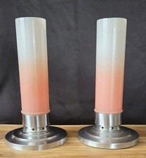 F.T. Haffner Pink/White Ombre Glass & Chrome Base Candle Holder Chicago 1930's picture