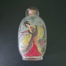 Vintage Chinese Reverse Hand Painted Glass Snuff Bottle-Geisha Design-China-EUC picture