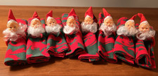 Vtg. Set of 8 Cotton Napkins and Rings with Rubber Faced Santas picture