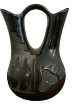 Kincheni Pottery Hanna Jay Turquoise Eye Claw/Paw Blackware Wedding Vase 8” picture