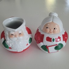 Vintage Avon Santa & Mrs. Claus Lidded Sugar Bowl & Creamer Set 1983 picture
