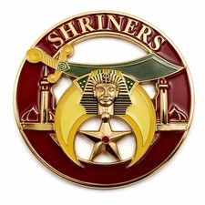 Shriners Car Emblem 3 Inch Round – Masonic Auto Badge with Gold & Red Enamel picture