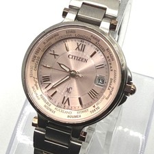 Excellent condition Working CITIZEN XC Watch World Time Pink Dial Silver picture