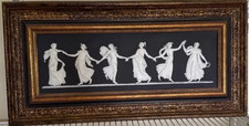 Wedgwood Black Dip Jasperware Dancing Hours Framed Plaque Antique LARGE picture
