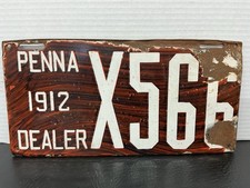 Antique 1913 Pennsylvania PA Porcelain Dealer License Plate X566 Woodgrain Swirl picture