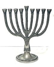 Pewter Hanukkah Menorah 9 Candle Holder Tree of Life 8.75