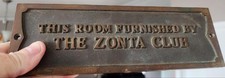 RARE VINTAGE ANTIQUE BRASS BRONZE THE ZONTO CLUB WOMANS RIGHTS FRATERNAL SIGN picture