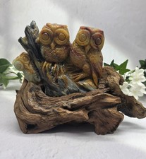 Large Caribbean Calcite Owl Family Carving, Woodland Owl Crystal Decor picture