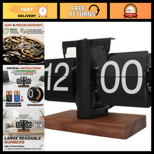 Vintage Mechanical Flip Down Clock - Retro Walnut Wood Desk Clock, Battery Opera picture