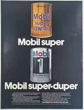 1980's MOBIL 1 Motor Oil Cans Super Duper Black Colorful Vtg Poster Print Ad picture