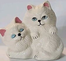 Vtg 2 White Persian Kittens Cat Blue Eyes Ceramic Figurine Statue Small 3.5