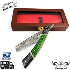 Damascus Steel Straight Razor Cut Throat Barber Salon Shaving Razor Vintage Wood picture