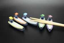 CHOP STICK RESTS Set of 5 Boat with Man in Hat Porcelain Different Colors picture
