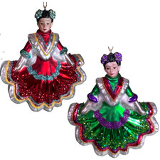 Noble Gems Female Mexican Dancers Glass Ornaments Set 2 Folklorico Day of Dead picture