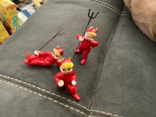 Vintage Lefton Gold Horned Red Devil Figurines Japan Pitchfork Great Condition picture